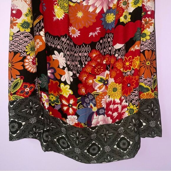 Lucky Brand Dress XS Red Japanese Floral Boho Print Halter Sundress Rayon - Picture 8 of 9